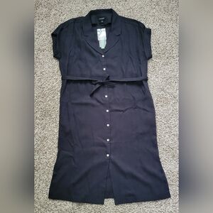 Frank And Oak Shirt Dress Black Tie Button Up Collared Tencel Size Small NWT